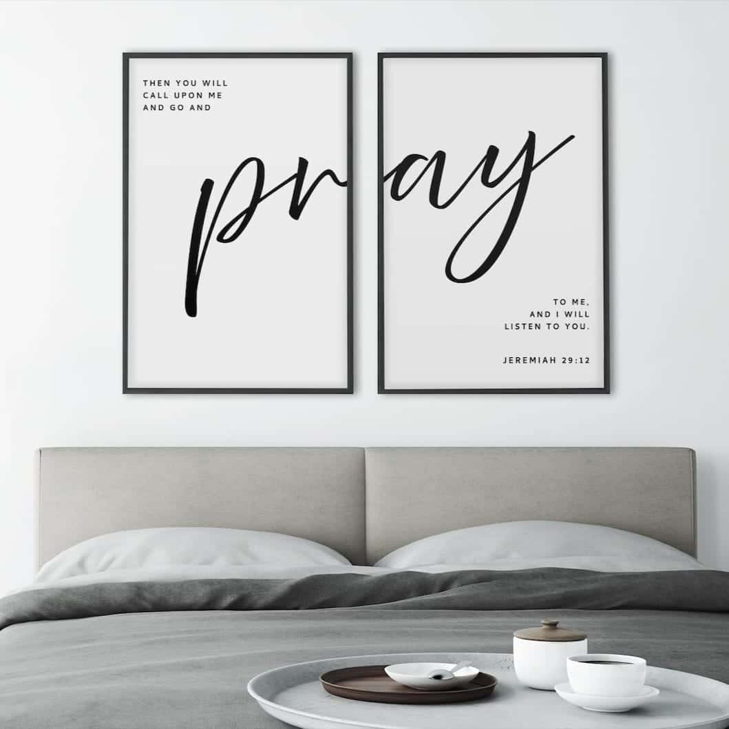 Then You Will Pray, Bible Verse, Jeremiah 29:12 | Duo Set, Christian Wall Art, A3 at XILEF Art